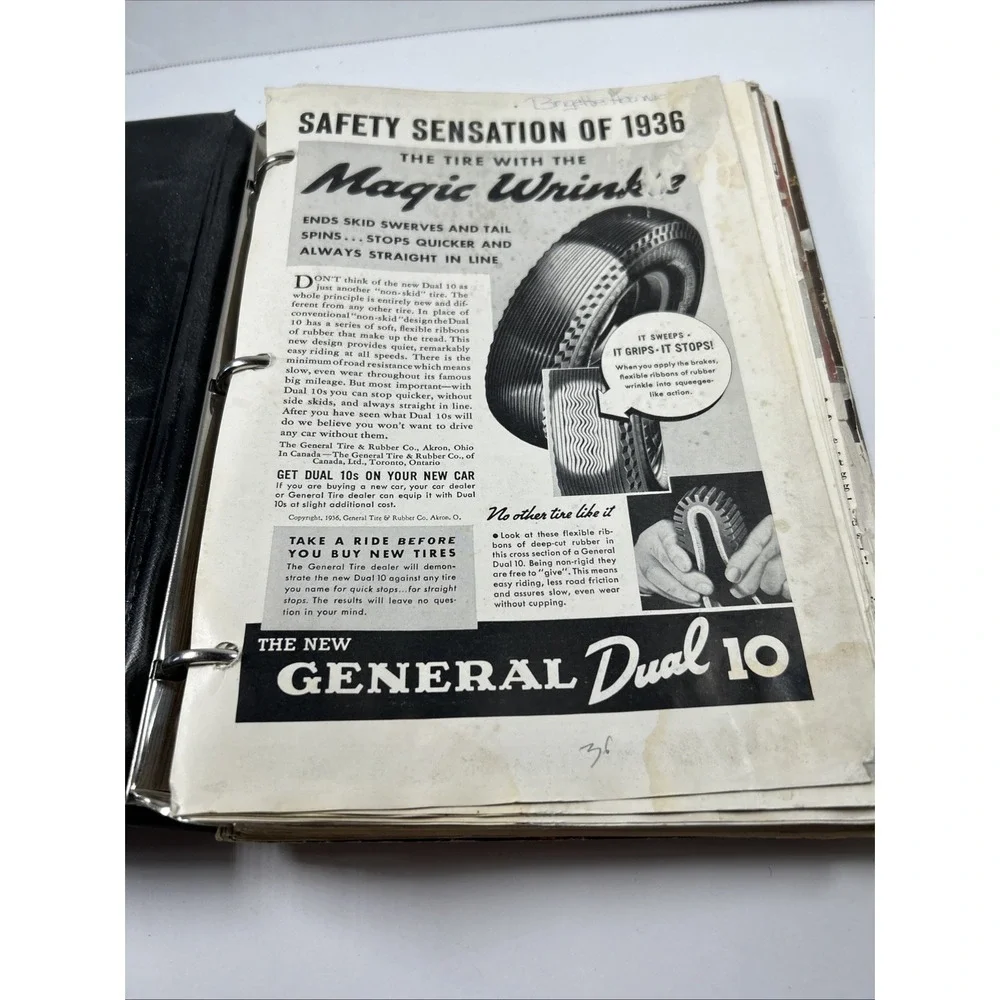Vintage Binder Scrapbook Collection Advertisements 1936 Cars‎ Tires Mail In